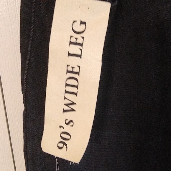 Ashley Mason 90s wide legs black jeans Size 31 hi rise raw hem - Picture 3 of 9